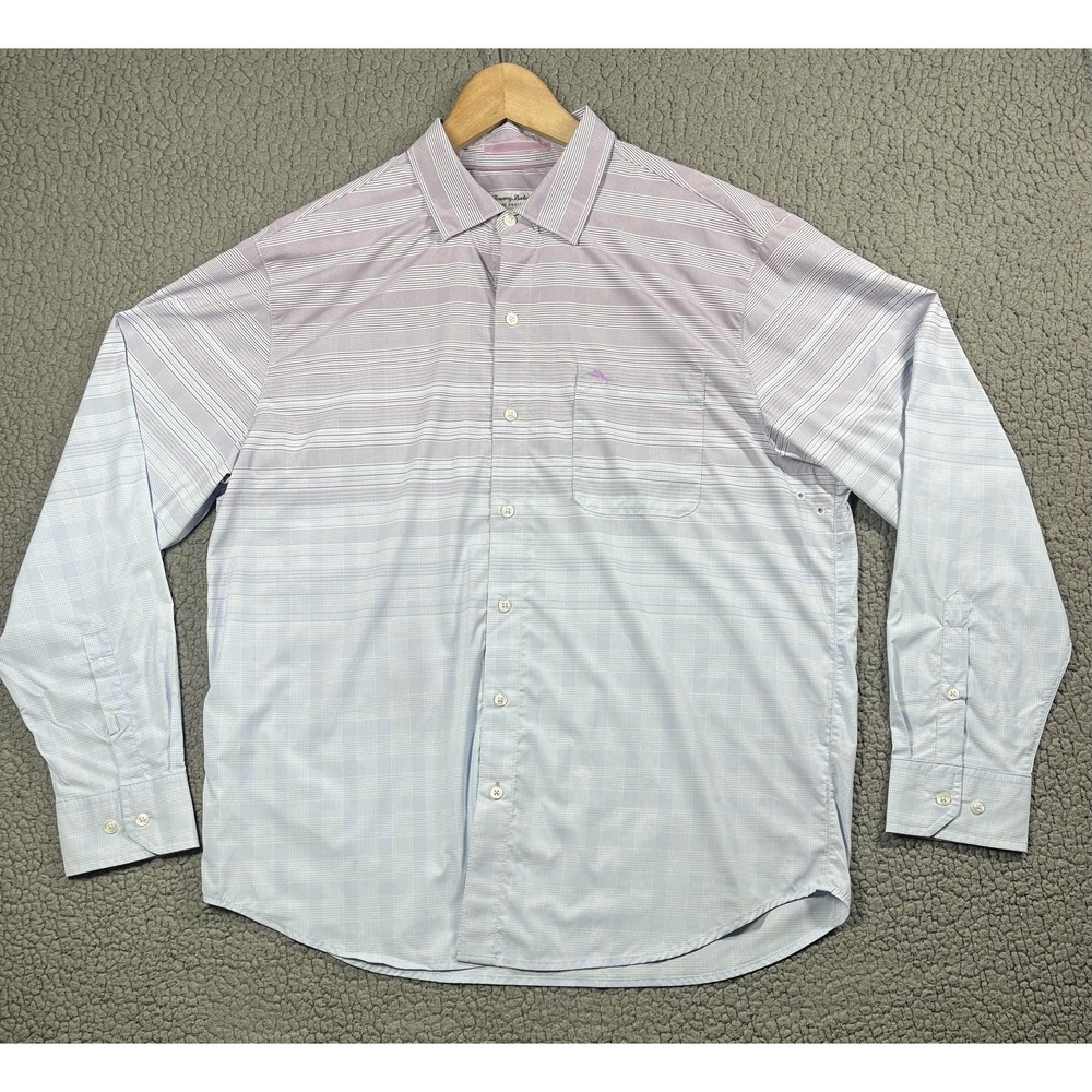 Tommy Bahama Shirt Mens Large Purple Ombre Plaid The Siesta Key Button Front